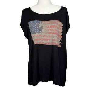i Jeans by Buffalo Black Tee L Short Sleeve Shirt USA Flag Patriotic Graphic Tee
